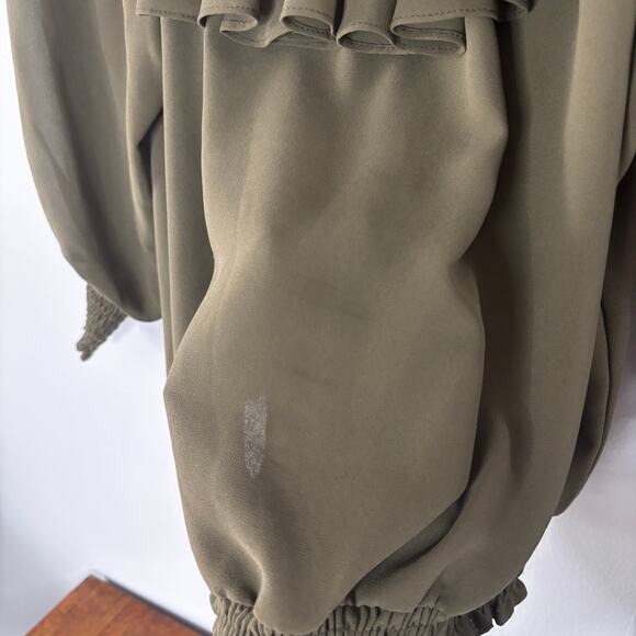 MISA Los Angeles Women’s Ruffle Off Shoulder Blouse Olive Green Size Small - Picture 7 of 16